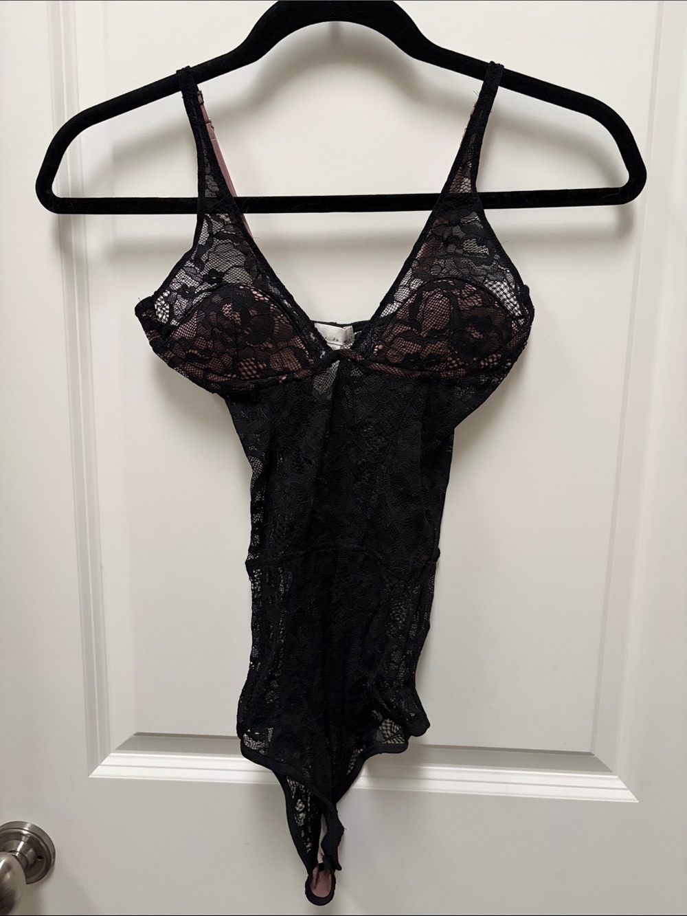 Fleur du Mal Black Lace Bodysuit with Pink Underlay